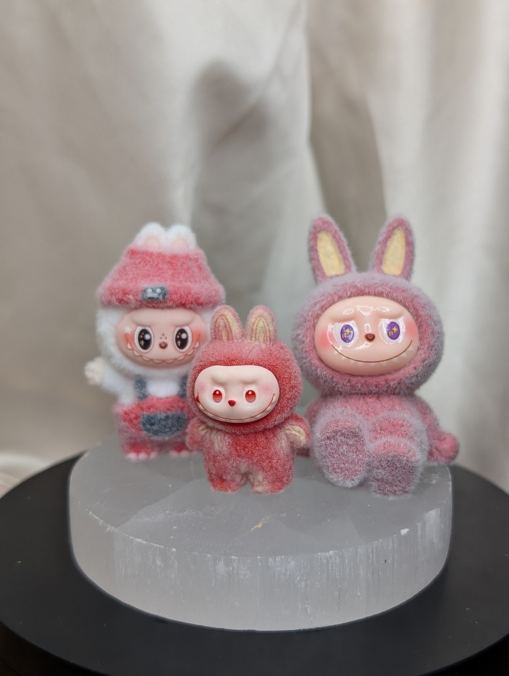 Kawaii Flocked Bunny Figures Set Cute Collectible Art Toys Desk Friends